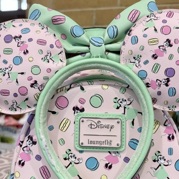 Disney Parks Loungefly Minnie Macaron Backpack+Matching Ears Set Mint Pink NWOT - Picture 5 of 15